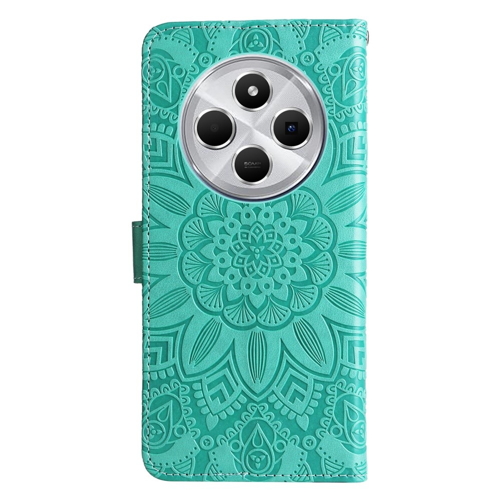 Napraforgó könyv tok Xiaomi Redmi 14C/Poco C75-hez - teal színű