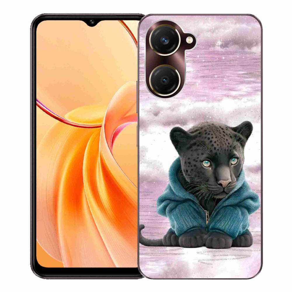 Gél borítás mmCase a Vivo Y28s 5G-hez - fekete párduc pulóverben