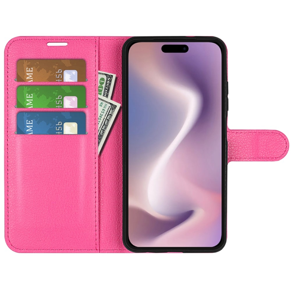 Litchi könyv tok iPhone 16 Pro készülékhez - rózsaszínű