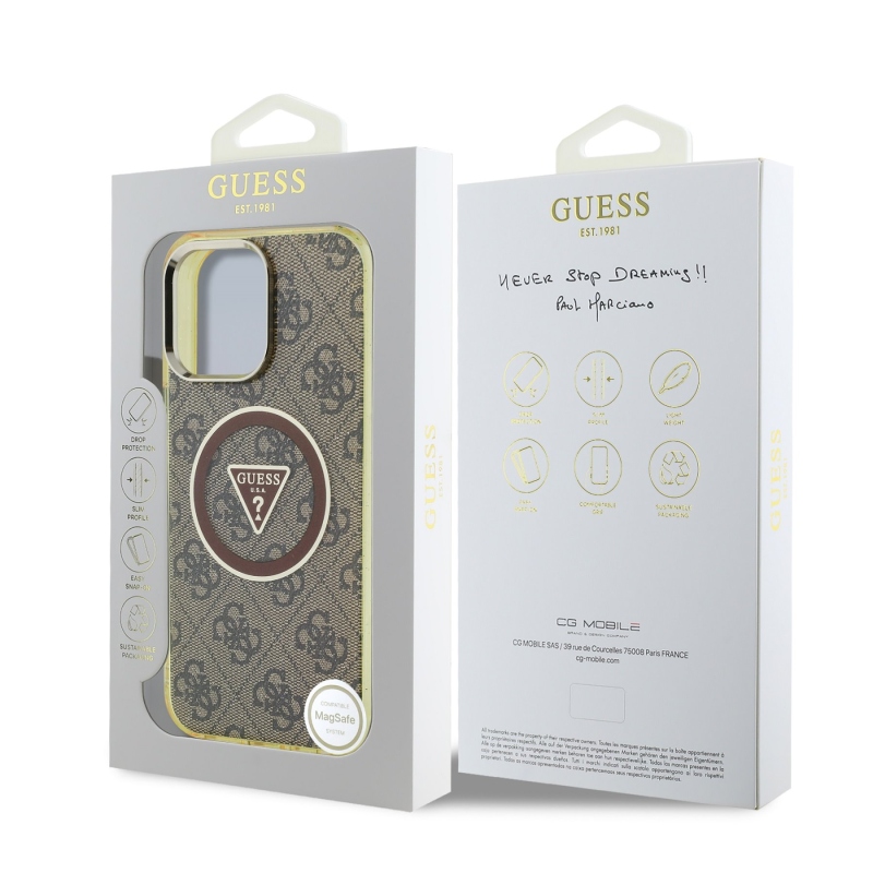 Guess IML 4G csillogó és háromszög logóval ellátott MagSafe hátlap iPhone 16 Pro barna színű iPhone 16 Pro készülékhez