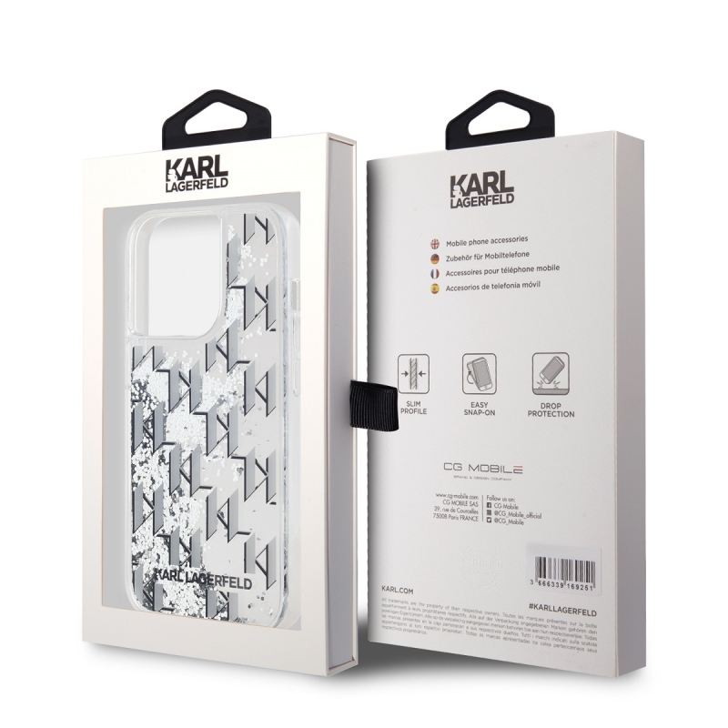 Karl Lagerfeld Liquid Glitter Monogram Monogram Gradient Back Cover iPhone 14 Pro Max fehérhez