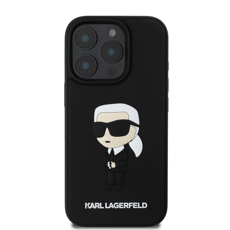 Karl Lagerfeld 3D gumi Ikonik hátlap iPhone 16 Pro Max készülékhez Fekete
