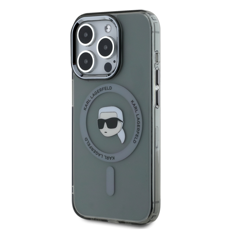 Karl Lagerfeld IML Karl Head fémkeret MagSafe hátlapi borító iPhone 15 Pro fekete színűhöz