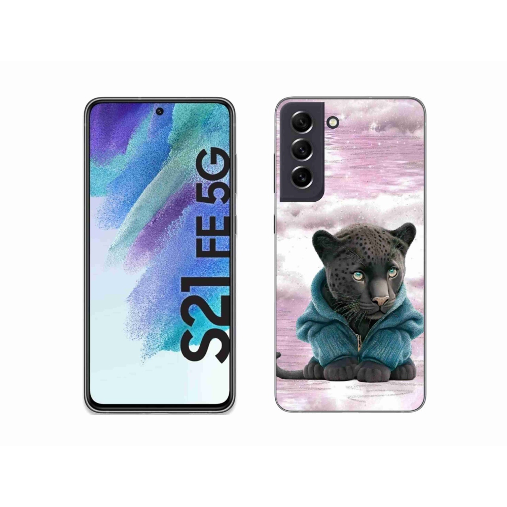 Zselés borítás mmCase Samsung Galaxy S21 FE 5G - fekete párduc pulóverben
