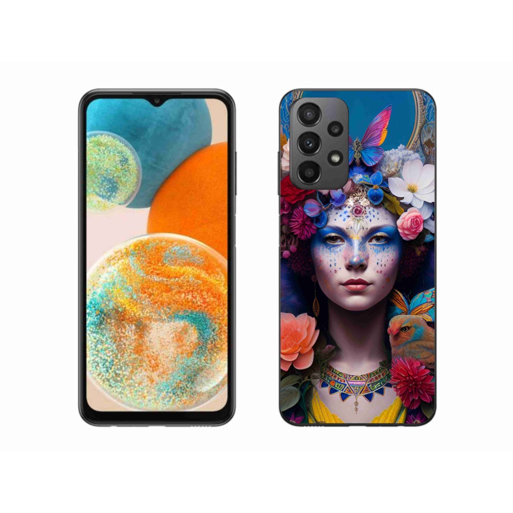 Gél borító mmCase Samsung Galaxy A23 4G/5G - nő virágokkal mmCase Samsung Galaxy A23 4G/5G - nő virágokkal