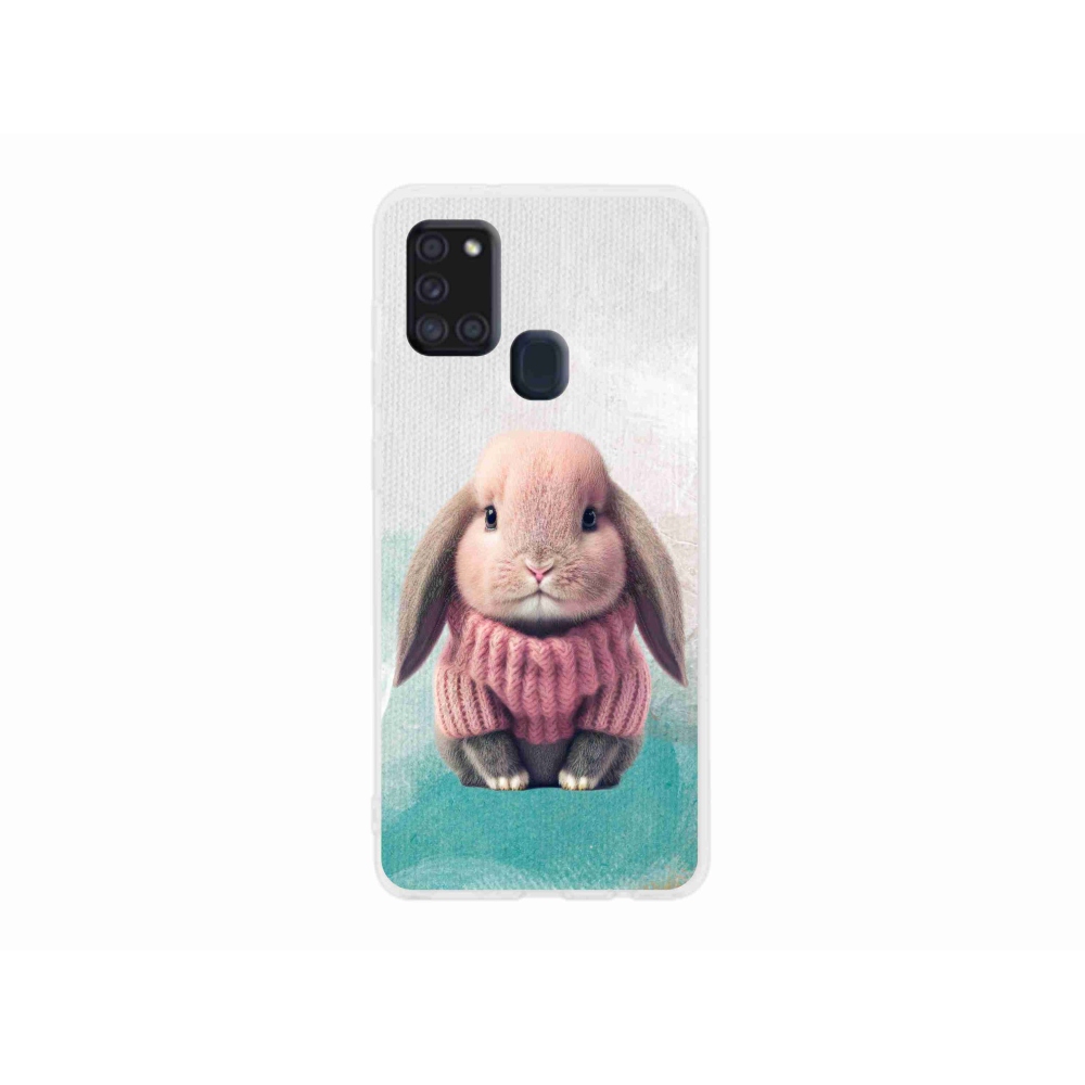 Gél borítás mmCase Samsung Galaxy A21s készülékhez - nyúl pulóverben