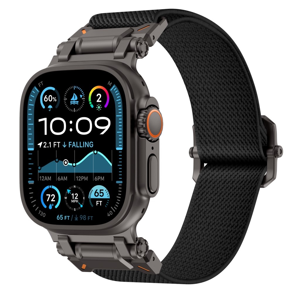 Fém nejlon szíj Apple Watch Ultra/Ultra 2 49mm/SE/SE 2022/2023 44mm/10 46mm/9/8/7 45mm/6/5/4 44mm/3/2/1 42 mm-es Apple Watch Ultra/Ultra 2 órához - fekete színben