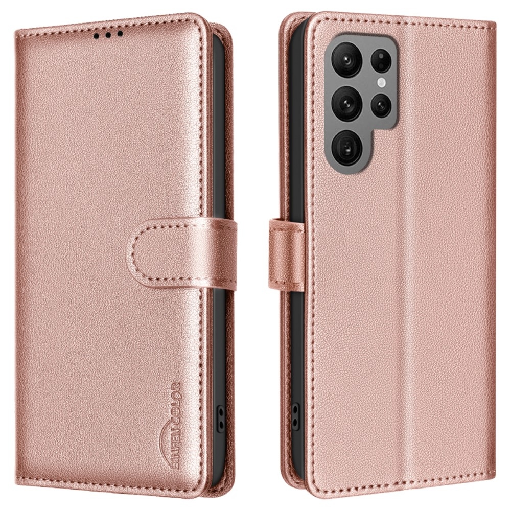 BINFEN könyv tok Samsung Galaxy S25 Ultra készülékhez - rózsaarany
