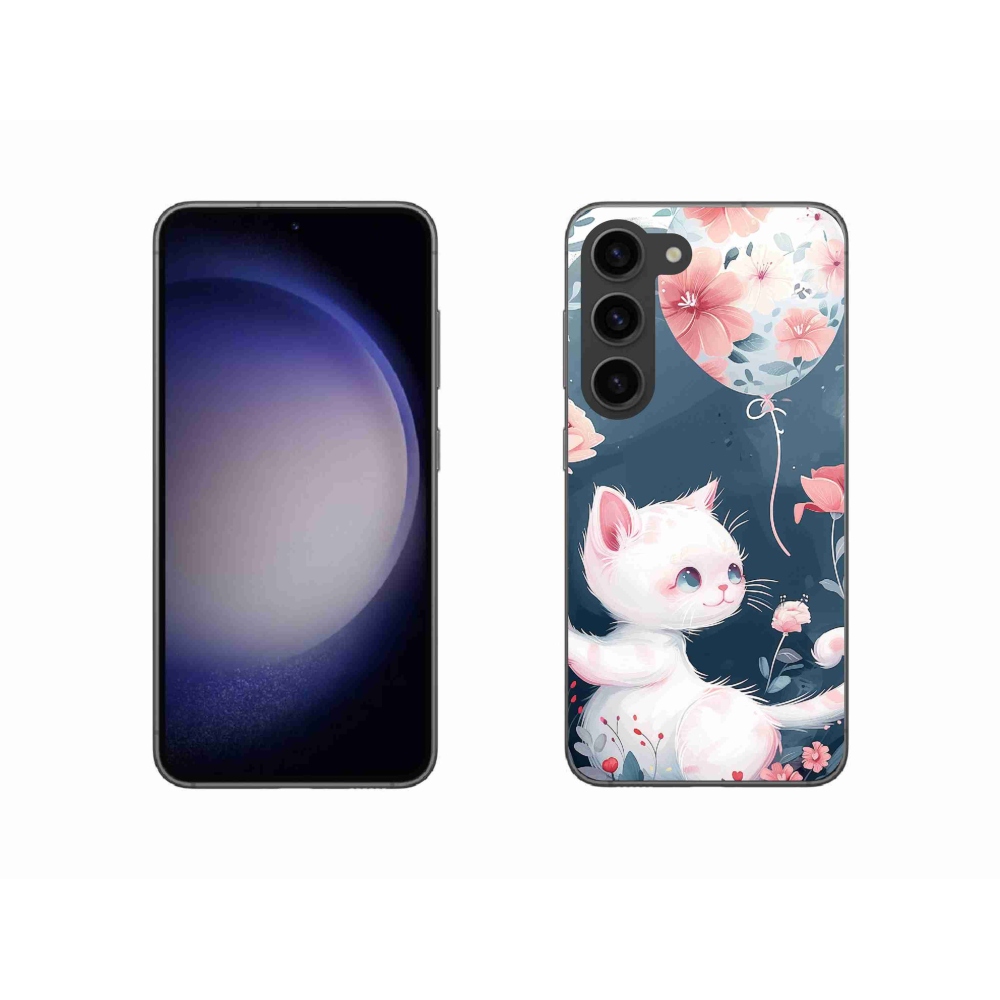 Gél borítás mmCase Samsung Galaxy S23 5G - cica lufival mmCase Samsung Galaxy S23 5G-hez
