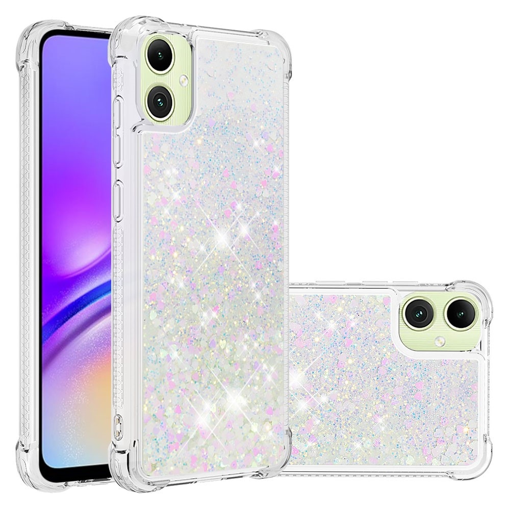 Csillogó homokóra zselés tok Samsung Galaxy A06 4G - rózsaszín és ezüst/szívecske