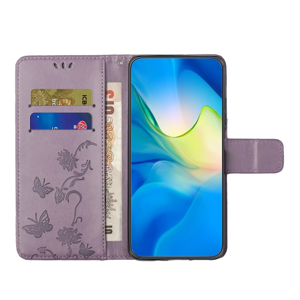 Virágos könyvtáska Samsung Galaxy A35 5G - világos lila