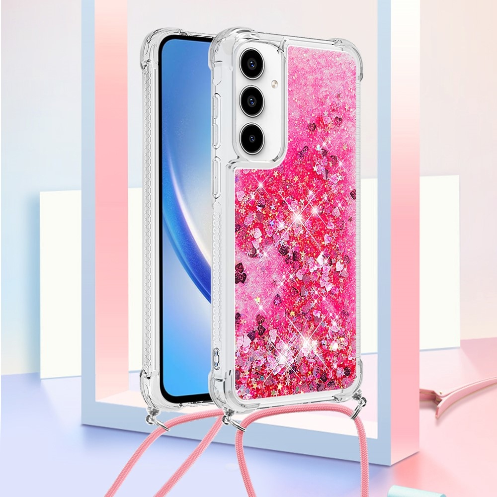Csillogó homokóra zselés tok húzózsinórral Samsung Galaxy A56 5G - rózsaszín/szív