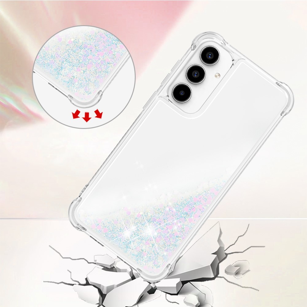 Glitter zselés homokóra tok Samsung Galaxy A35 5G - rózsaszín és ezüst/szívecske