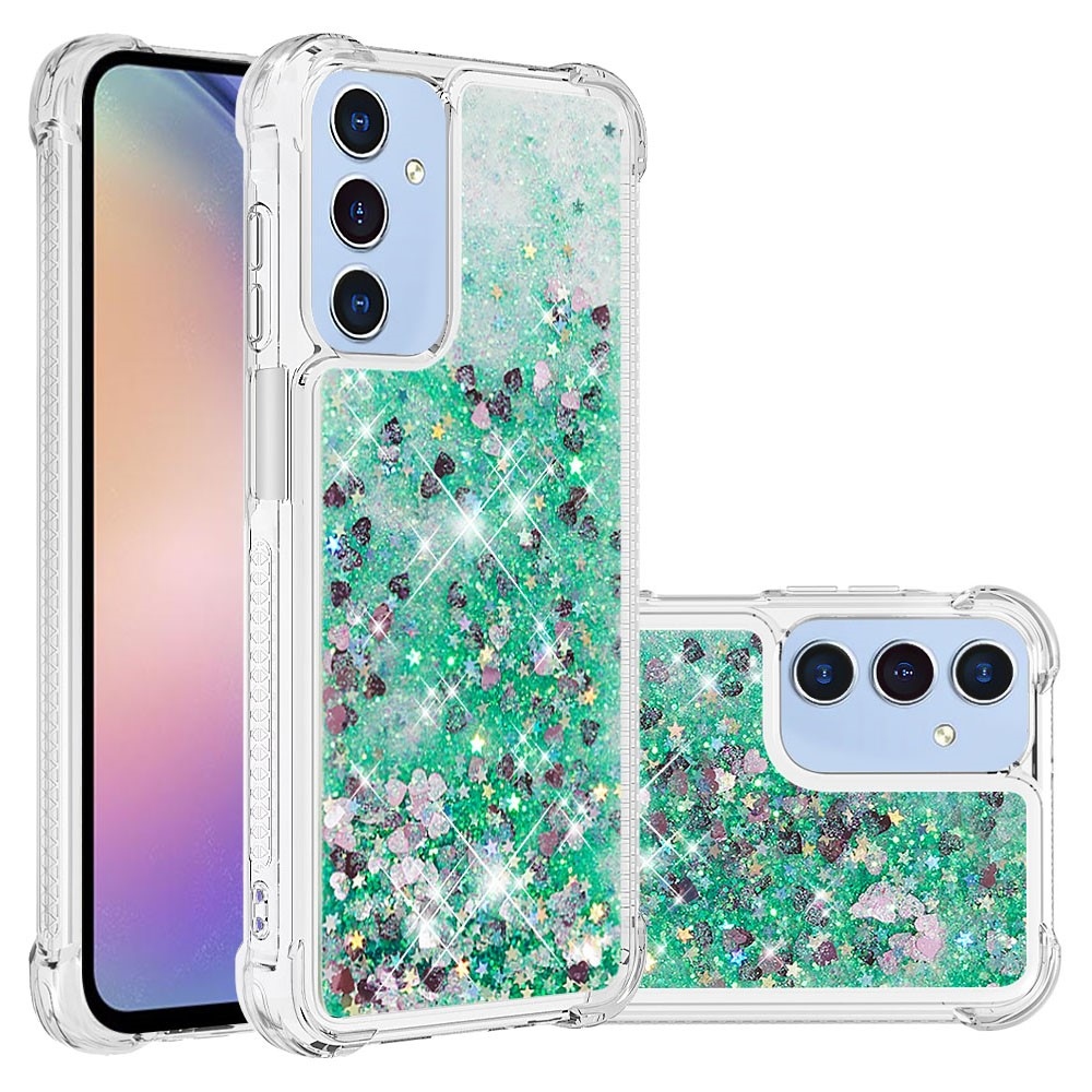 Glitter homokóra zselés tok Samsung Galaxy A26 5G - zöld/szívek
