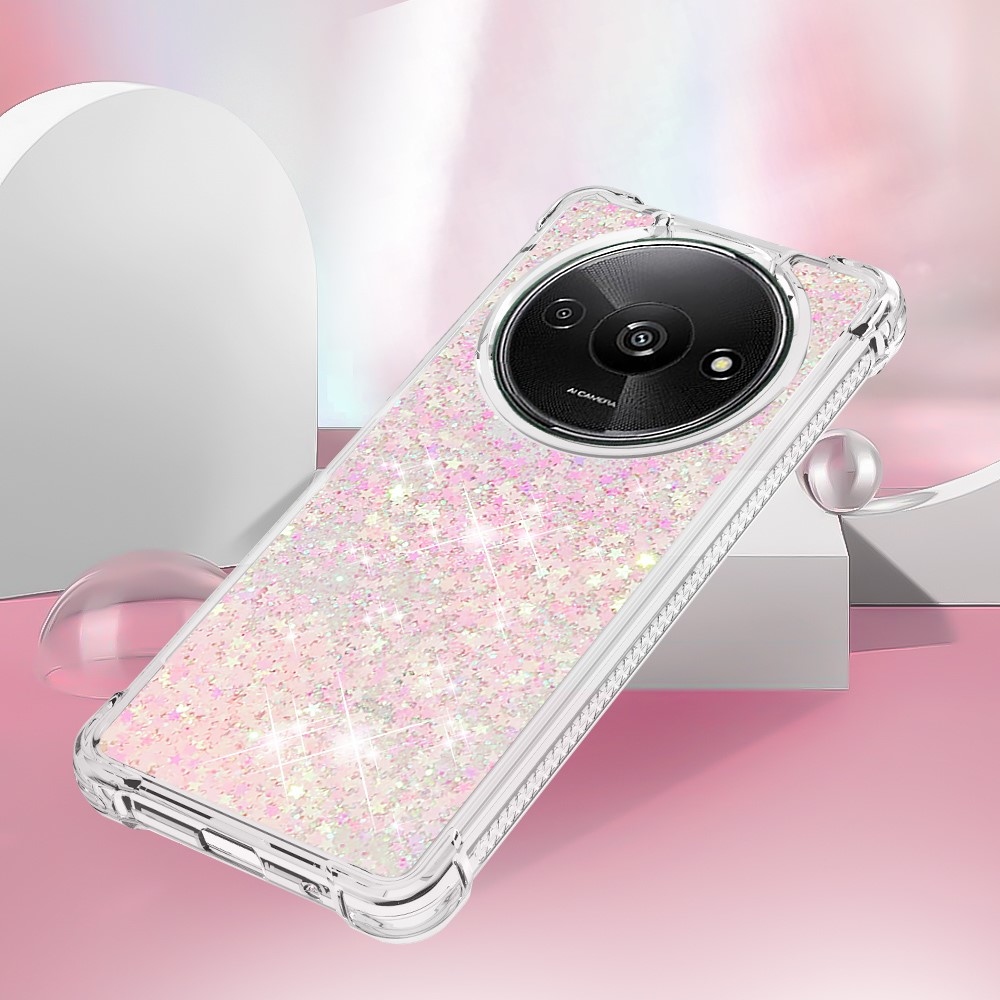 Glitter zselés homokóra tok Xiaomi Redmi A3-hoz - rózsaszín/csillagok