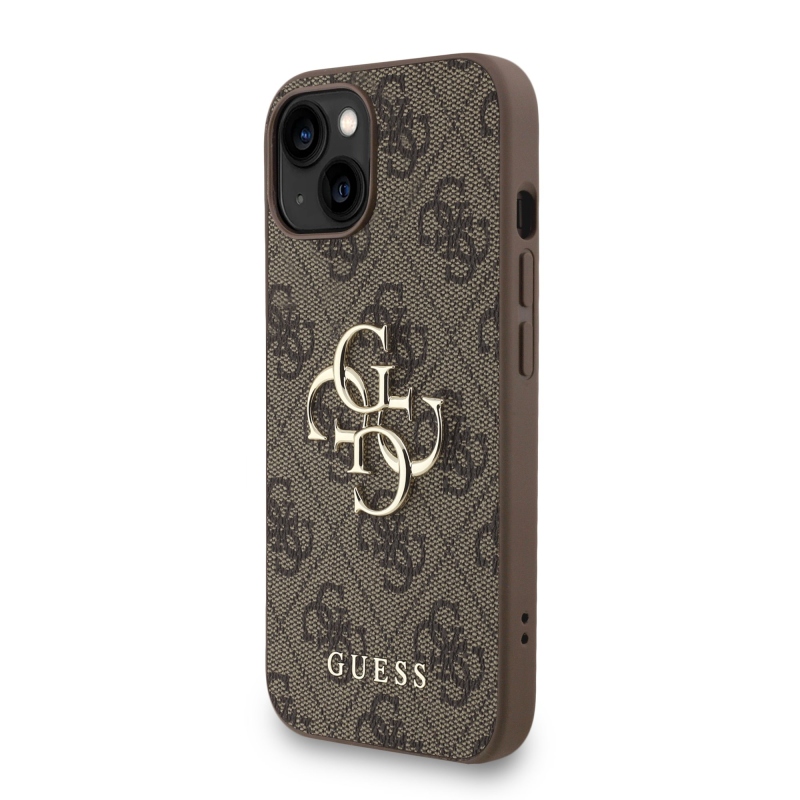 Guess PU 4G fém logós fém pánt hátlap iPhone 15 barna