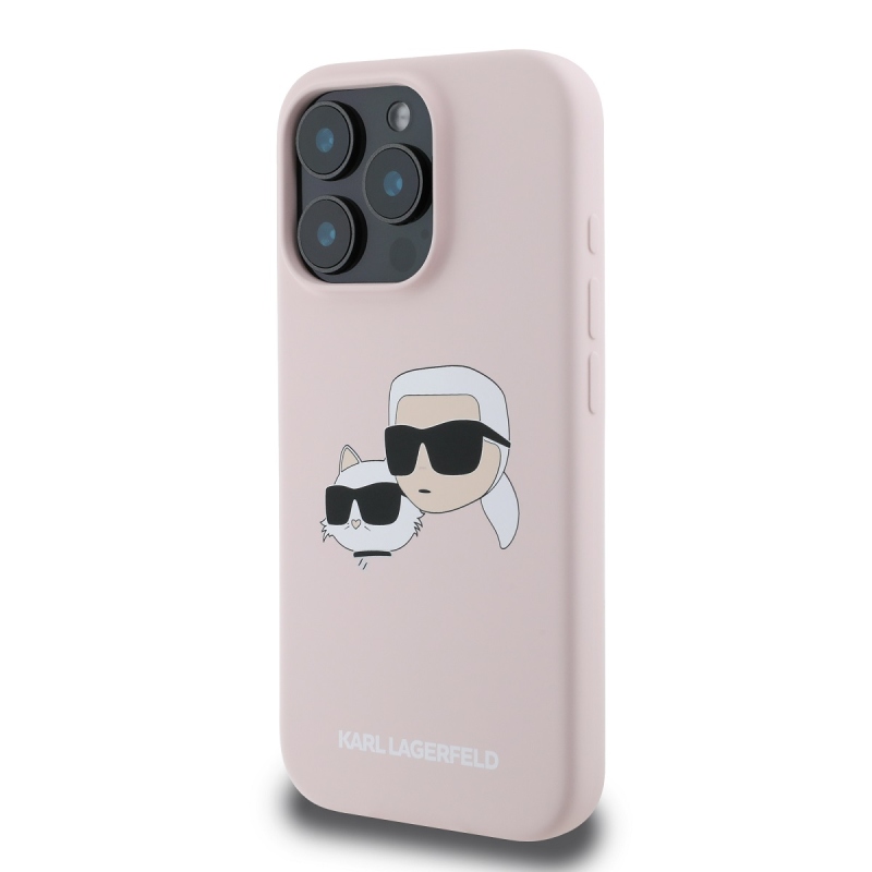 Karl Lagerfeld folyékony szilikon duplafejű MagSafe hátlap iPhone 16 Pro rózsaszínű iPhone 16 Pro készülékhez