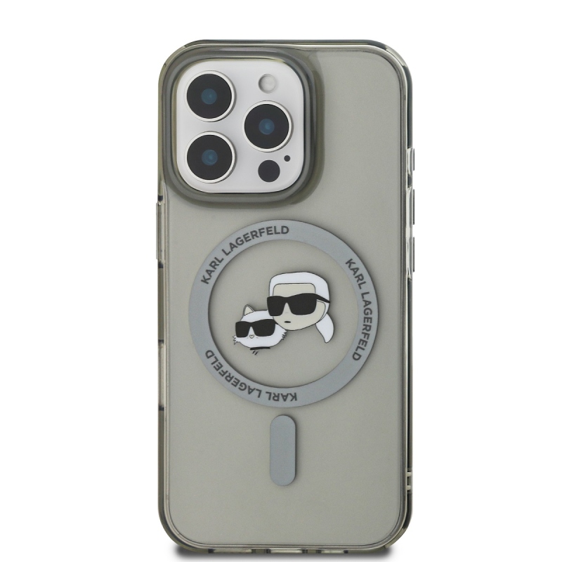 Karl Lagerfeld IML K&CH Heads fémkeret MagSafe hátlap iPhone 16 Pro Max-hoz Fekete