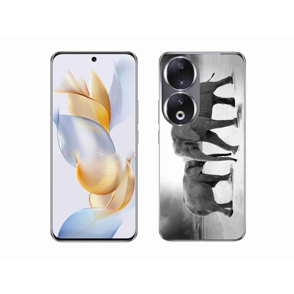 Zselés borító mmCase a Honor 90 készülékhez - fekete és fehér elefántok