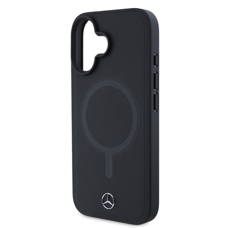 Mercedes Sima bőr MagSafe hátlap iPhone 16 Plus-hoz Fekete