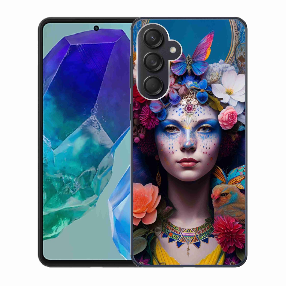 Gél borítás mmCase Samsung Galaxy M55 5G - nő virágokkal