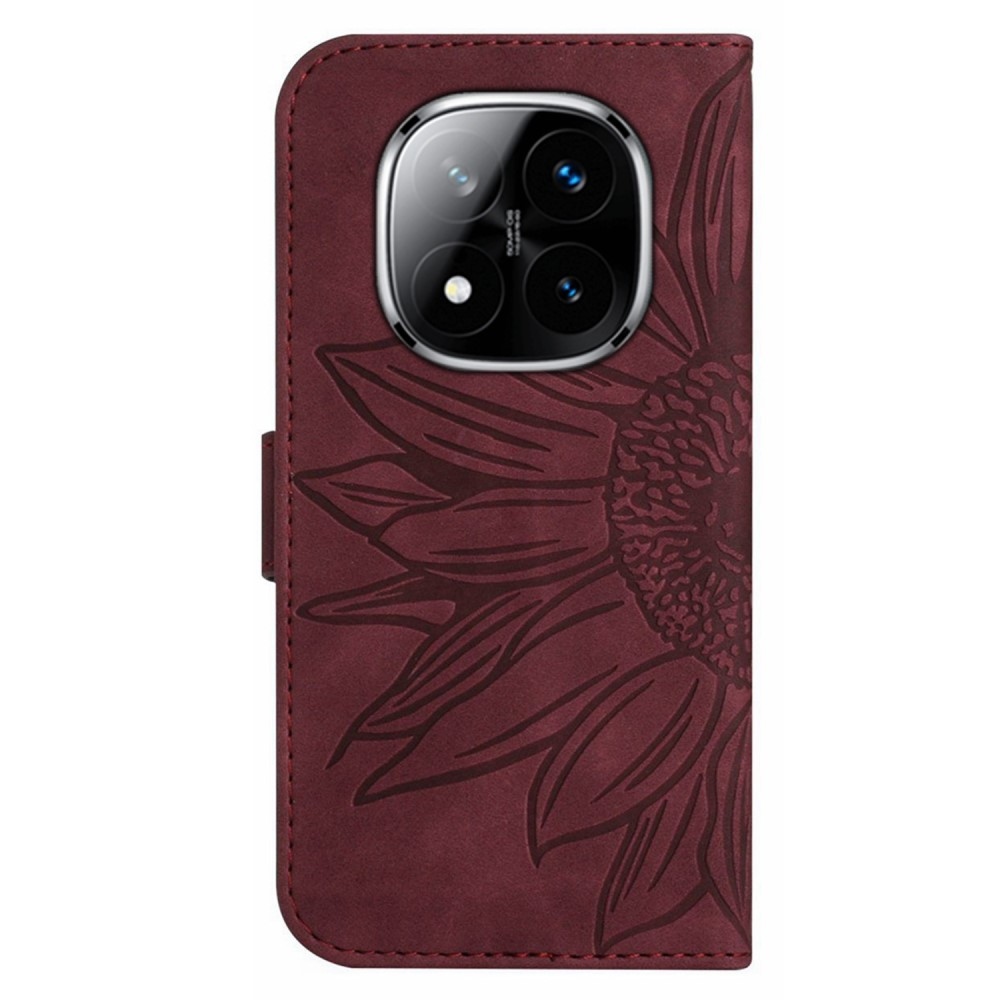 Napraforgó könyv tok a Xiaomi Redmi Note 14 Pro-hoz - bordó színű