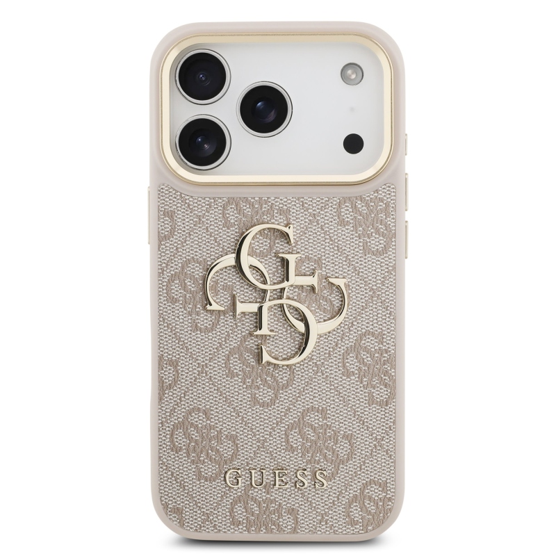 Guess PU bőr 4G fém logó arany keret hátlapi borító iPhone 17 Pro rózsaszínhez