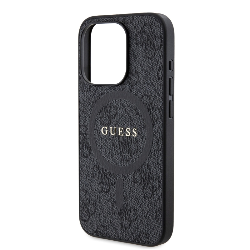 Guess PU bőr 4G színes gyűrűs MagSafe hátlap iPhone 15 Pro Fekete