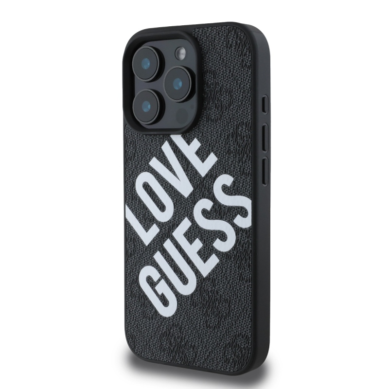 Guess PU bőr 4G Big Love Logo MagSafe hátlap az iPhone 16 Pro-hoz Fekete
