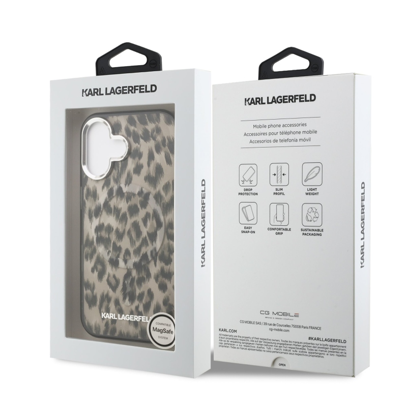 Karl Lagerfeld IML Leopard Leopard MagSafe hátlap iPhone 16-hoz Barna