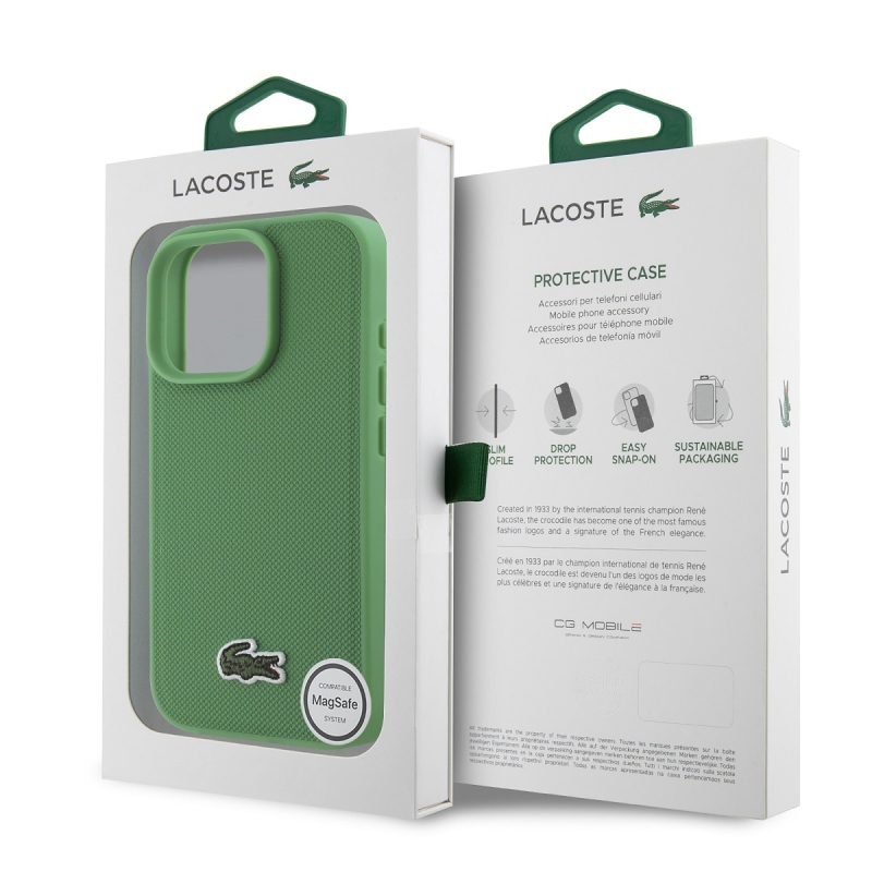 Lacoste Iconic Petit Pique Woven Logo MagSafe hátlapi borító iPhone 16 Pro-hoz Zöld