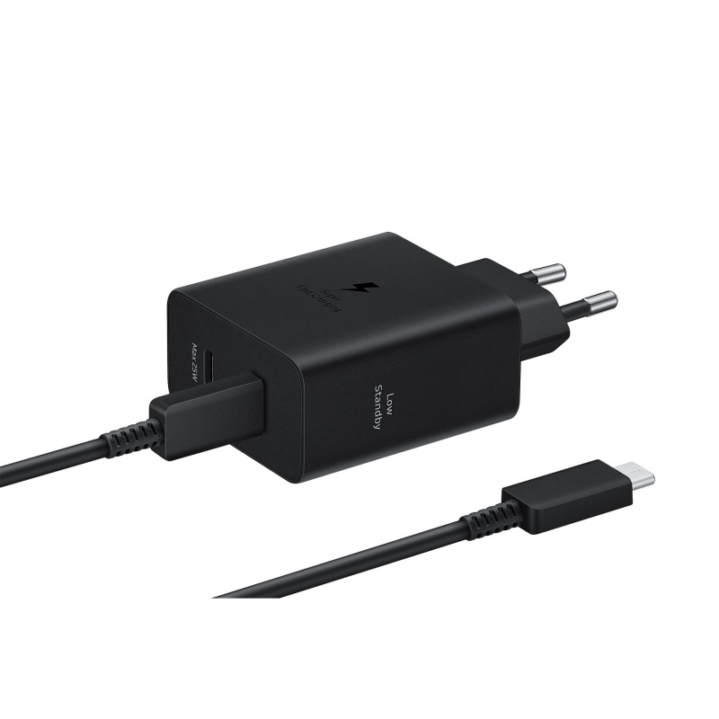 EP-T5020XBE Samsung Dual USB-C 50W-os utazási töltő + USB-C adatkábel Fekete