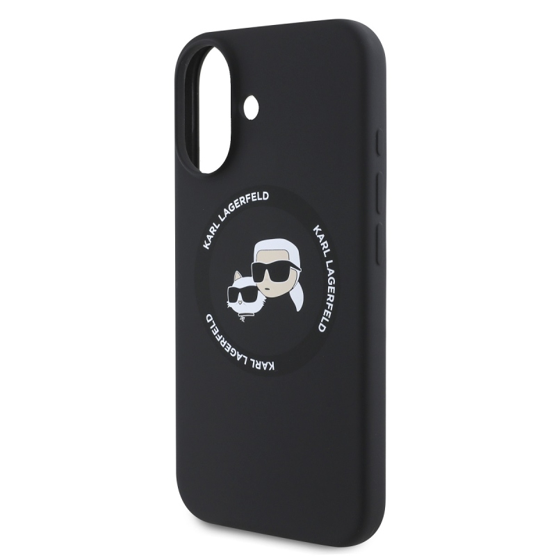 Karl Lagerfeld Liquid Silicone K&CH Heads MagSafe hátlapi borító iPhone 16-hoz Fekete