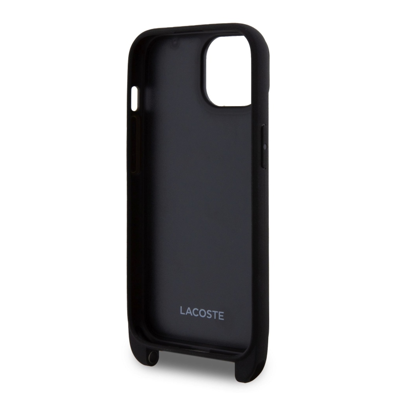 Lacoste Iconic Petit Pique Crossbody Strap Woven Logo hátlapi borító iPhone 15 Fekete