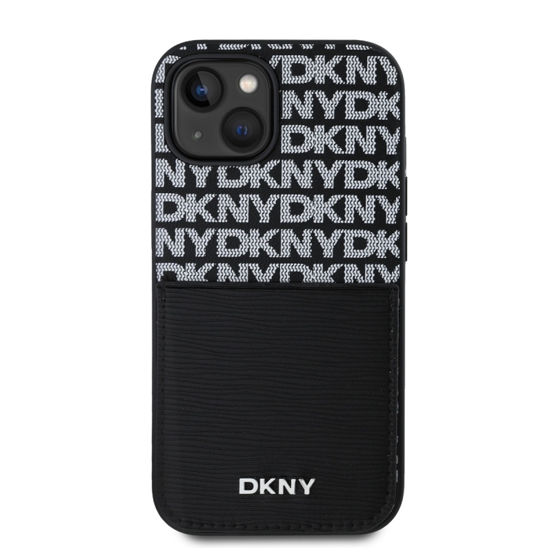 DKNY PU bőr Ismétlődő mintás kártya zseb hátsó borító iPhone 14 Fekete