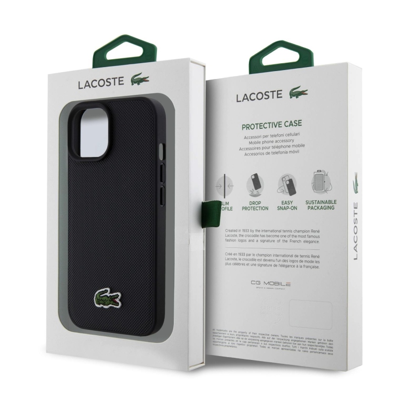 Lacoste Iconic Petit Pique Woven Logo Magsafe hátlap iPhone 15-hez Fekete
