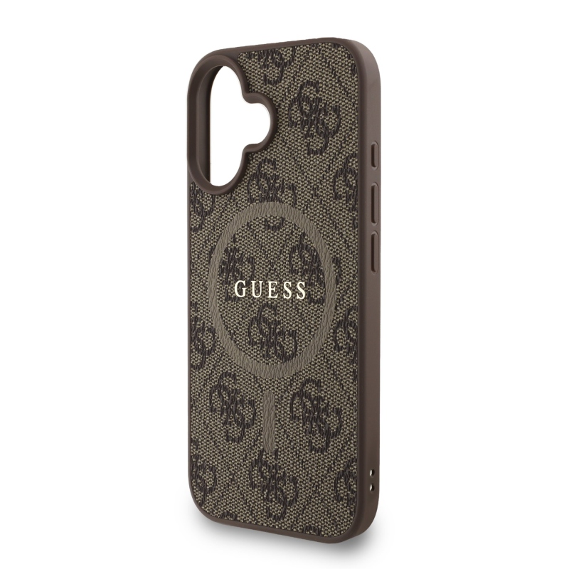 Guess PU bőr 4G színes gyűrűs pánt MagSafe hátlap iPhone 16-hoz Barna barna