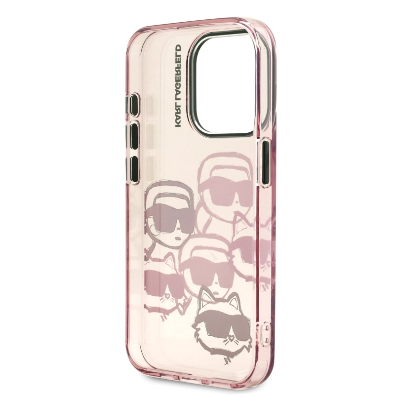 Karl Lagerfeld IML Multi K&CH Heads hátlapi borító iPhone 15 Pro rózsaszínű készülékhez