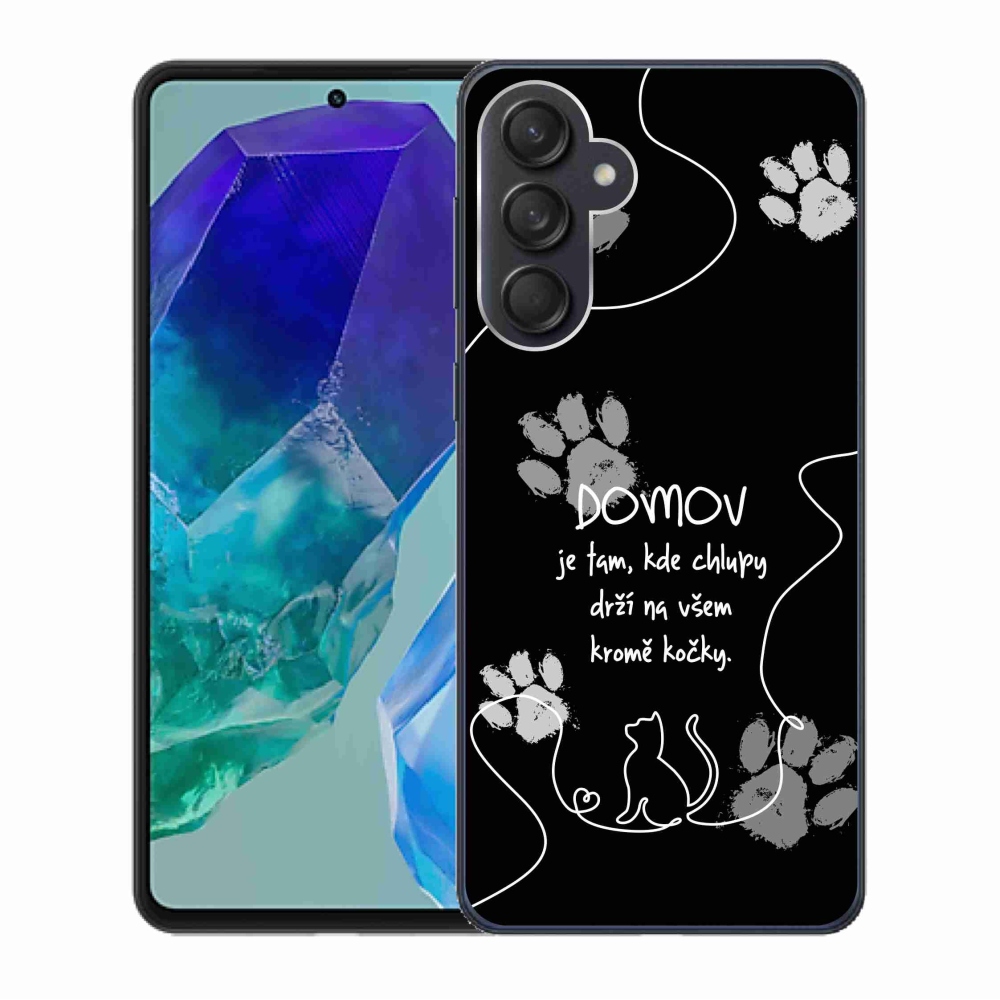 Gél borító mmCase Samsung Galaxy M55 5G - macska motívum fekete háttérrel