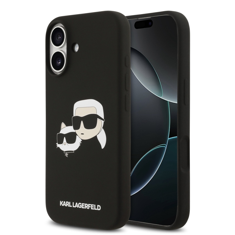 Karl Lagerfeld Folyékony szilikon dupla fejű MagSafe hátlap iPhone 17 fekete színűre