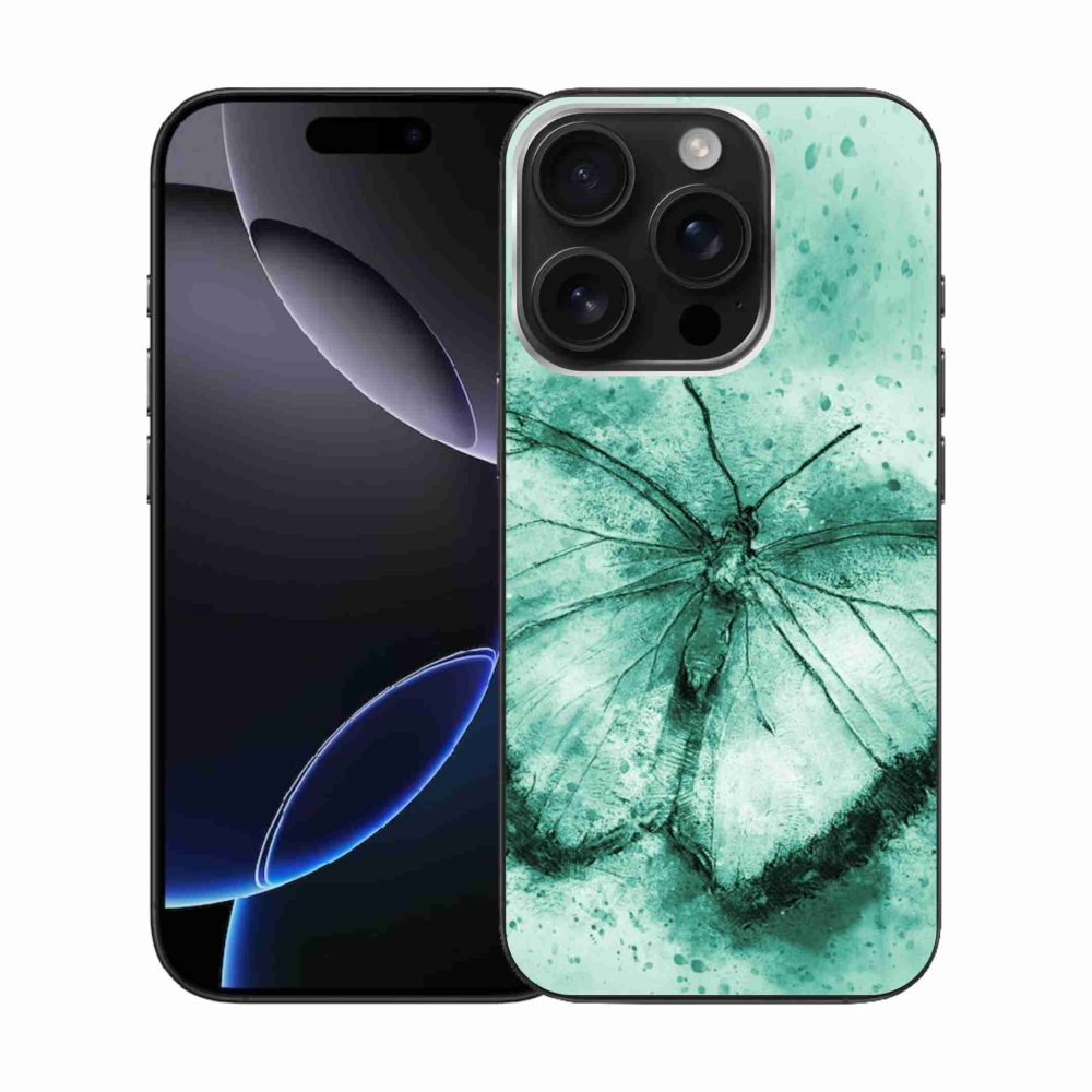 Gél tok mmCase iPhone 16 Pro készülékhez - zöld pillangó