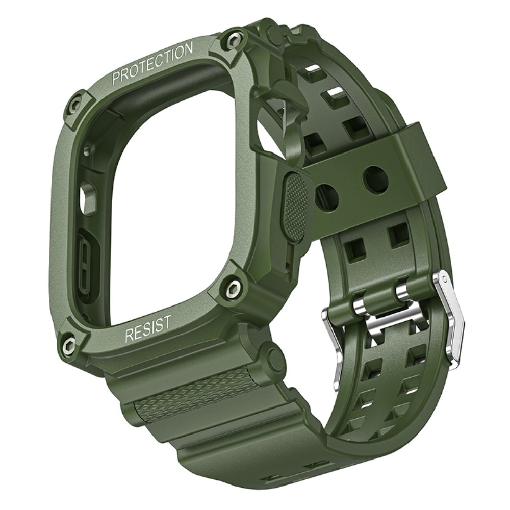 Integrált szilikon védő tok szíjjal az Apple Watch Ultra 49 mm-es órához - zöld