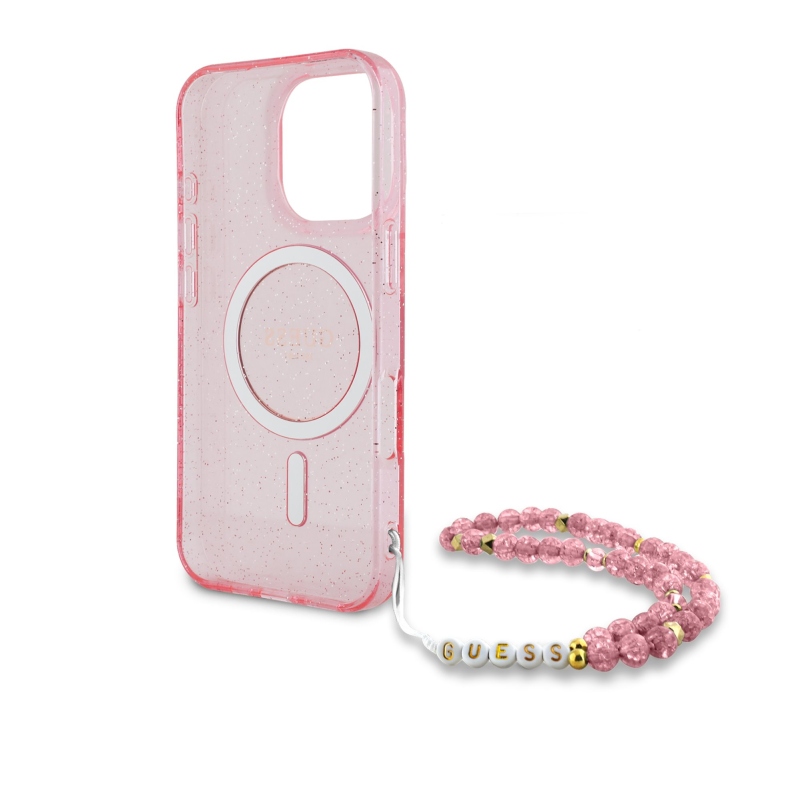 Guess IML csillogó pántos MagSafe hátlap iPhone 16 Pro rózsaszínű iPhone 16 Pro készülékhez