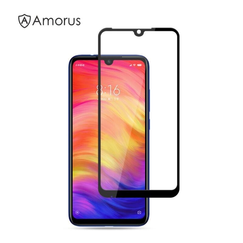 AMS teljes képernyő edzett üveg Xiaomi Redmi Note 7 - fekete