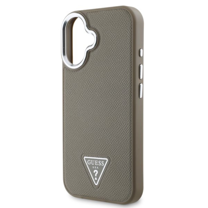 Guess PU szemcsés, háromszög alakú logós hátlap iPhone 16-hoz Barna