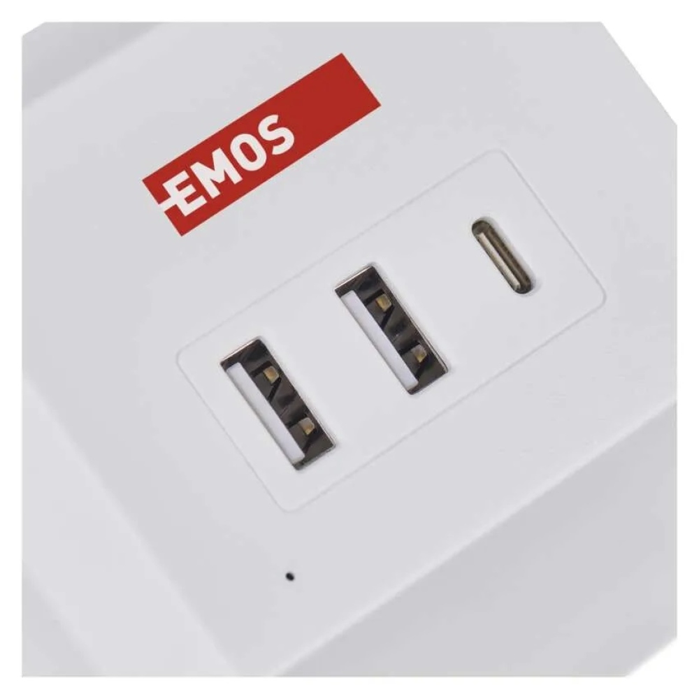 Hosszabbító kábel - kocka 2 m / 2 aljzat / fehér / 2×USB-A+1×USB-C+Qi / 1,5 mm2