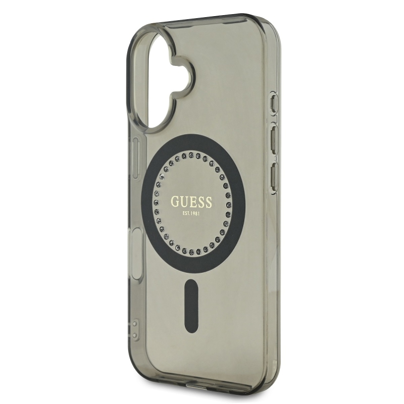 Guess IML strasszos gyűrű MagSafe hátlap iPhone 16-hoz Fekete