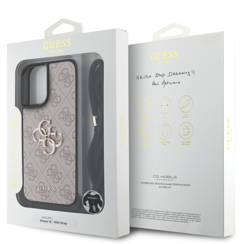 Guess PU 4G fém logó fém keresztpánt hátlapi borító iPhone 16 rózsaszínhez