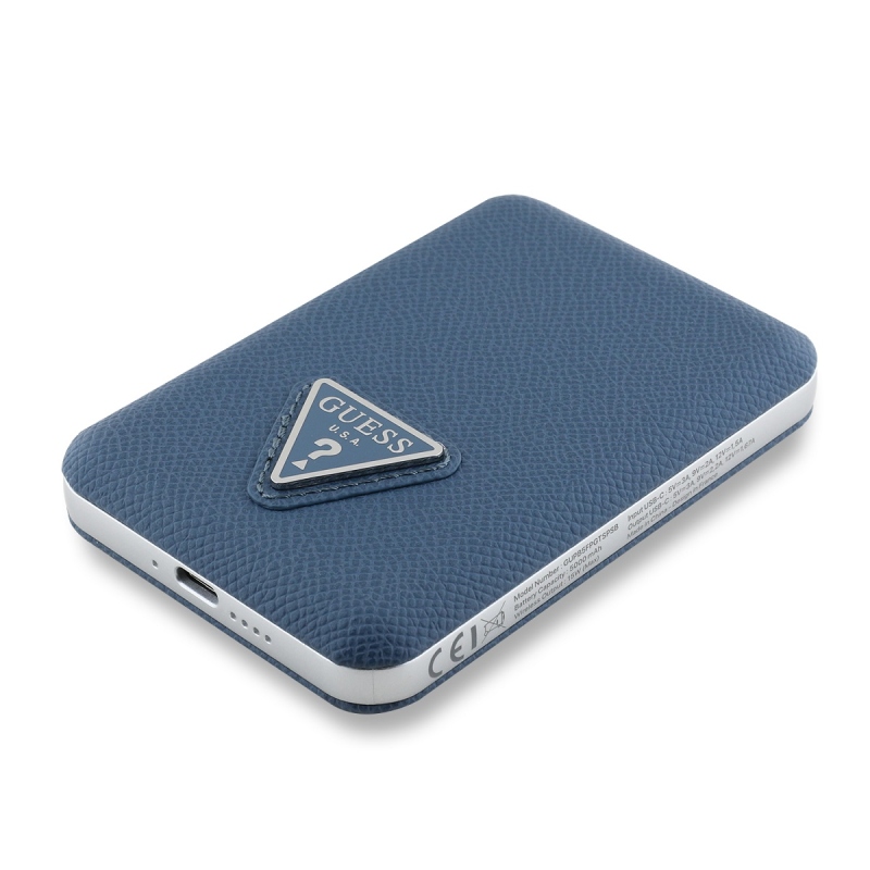 Guess PU szemcsés háromszög logóval MagSafe Powerbank 5000mAh kék