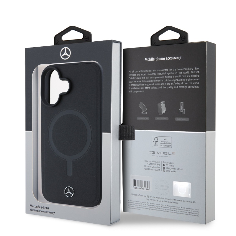Mercedes Sima bőr MagSafe hátlap iPhone 16 Plus-hoz Fekete
